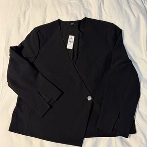 Express Studio Stretch Twill Collarless Asymmetrical Blazer